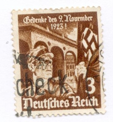 Timbre de 1935 commémorant le souvenir de la manifestation du 9 novembre 1923 à savoir le "putsch de la brasserie". 
