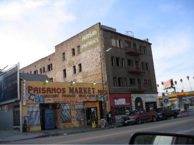Magasin hispanique et immeuble ancien, downtown Los Angeles